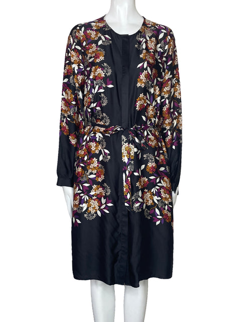 Vestido Massimo Dutti Flores Camisero Negro-Talla 6