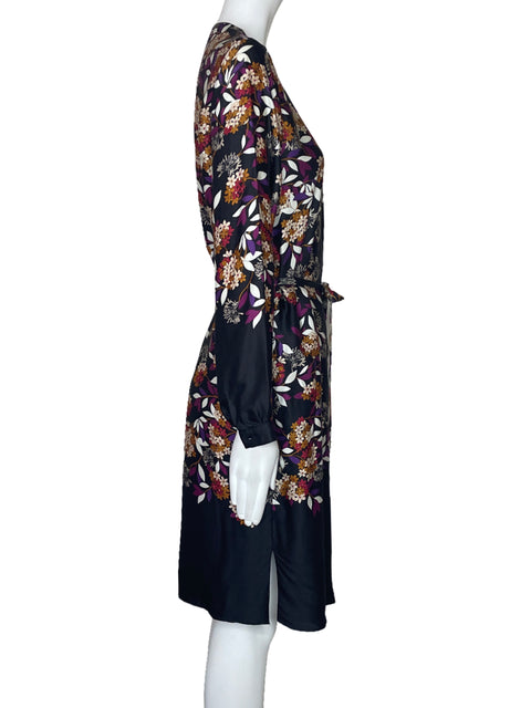 Vestido Massimo Dutti Flores Camisero Negro-Talla 6