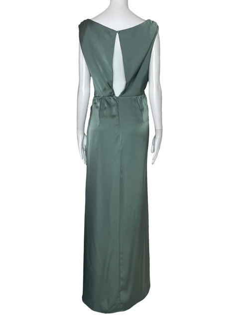 Vestido Maniju Satinado Fluido Verde-Talla M