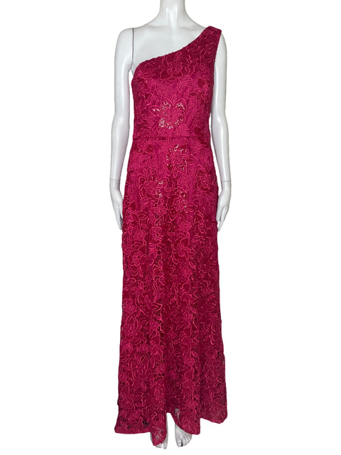 Vestido David Meister Encaje One Shoulder Rosado-Talla 8