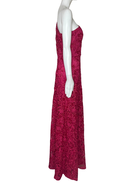 Vestido David Meister Encaje One Shoulder Rosado-Talla 8