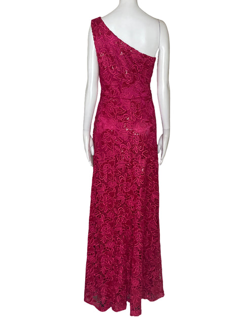 Vestido David Meister Encaje One Shoulder Rosado-Talla 8