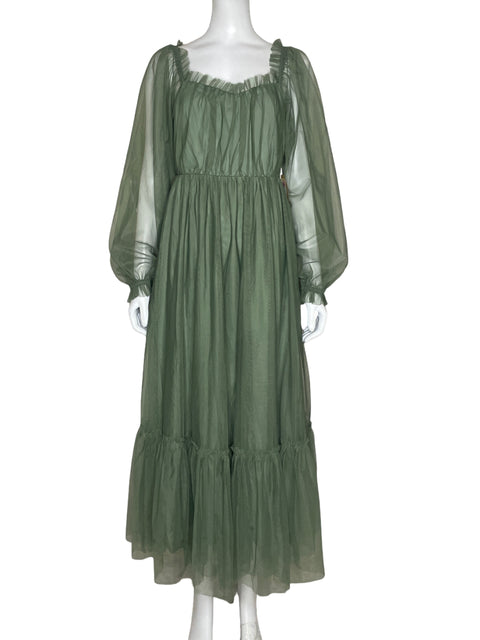 Vestido Listicle Tul Verde -Talla S
