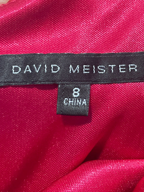 Vestido David Meister Encaje One Shoulder Rosado-Talla 8