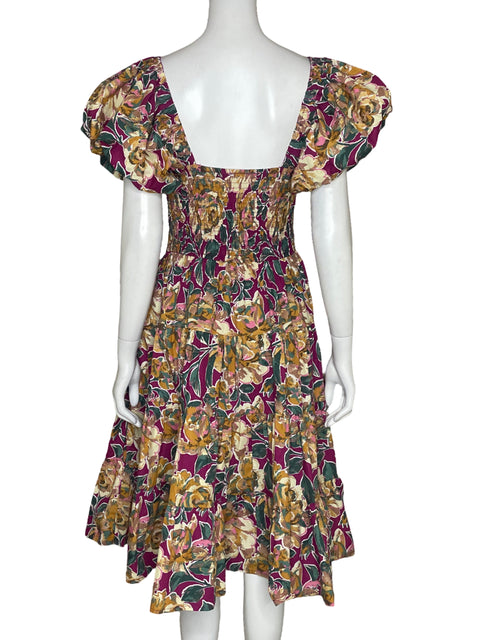 Vestido Listicle Mangas Puff Floral Fucsia - Talla S