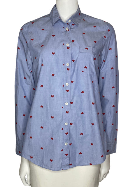Camisa J. Crew Manga Larga Corazones Azul-Talla S
