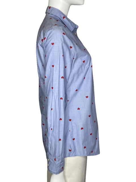 Camisa J. Crew Manga Larga Corazones Azul-Talla S