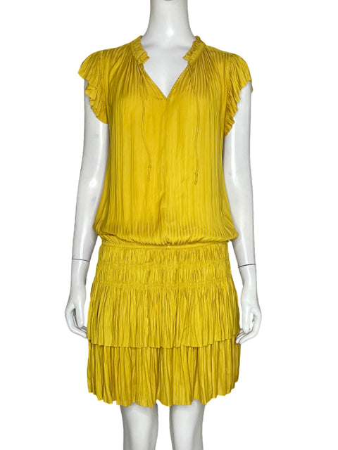 Vestido Current Air Pliegues Capas Amarillo - Talla L