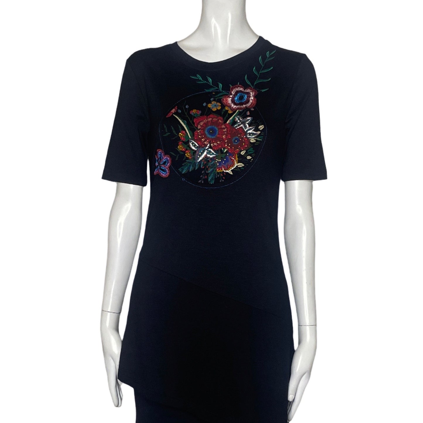Blusa Desigual Larga Flores Negro-Talla XS