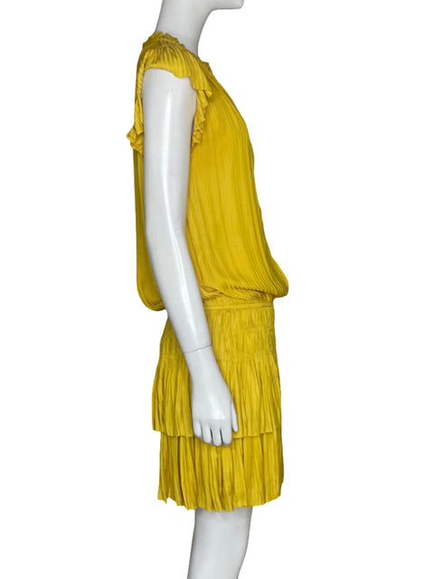 Vestido Current Air Pliegues Capas Amarillo - Talla L