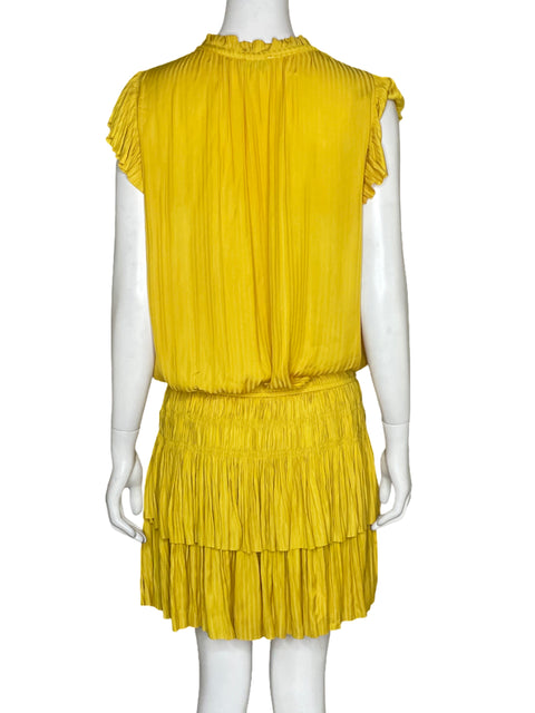 Vestido Current Air Pliegues Capas Amarillo - Talla L