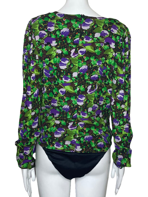 Body Zara Flores Mangas Verde-Talla XL