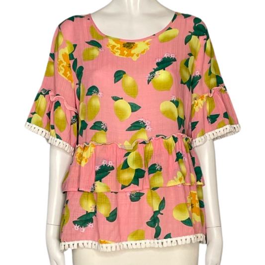 Blusa Red Leaf Estampado Rosado Limones-Talla S