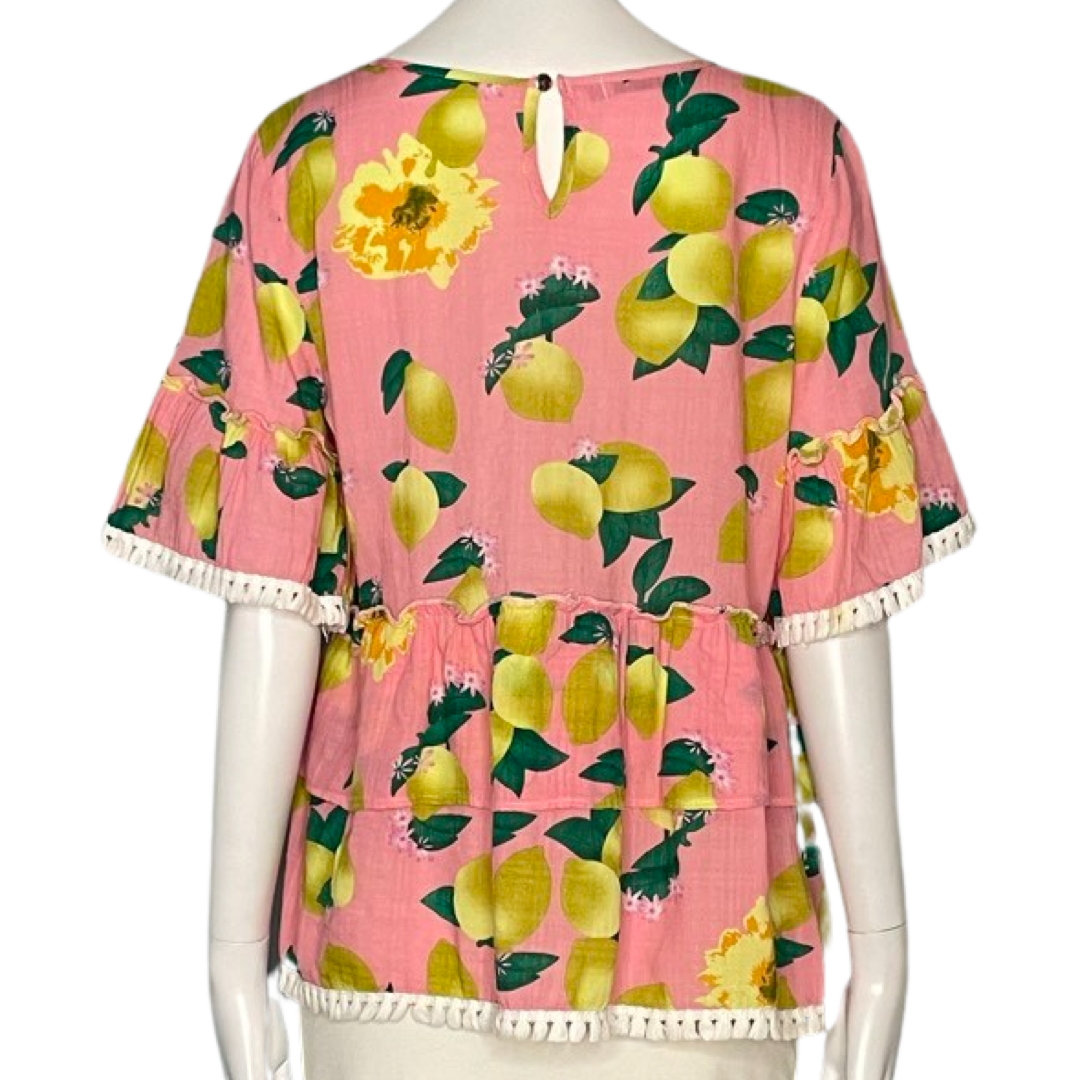 Blusa Red Leaf Estampado Rosado Limones-Talla S