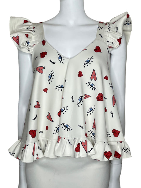 Blusa Eugenia Fernandez Vuelos Print Blanco-Talla U