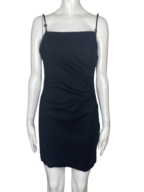 Vestido Zara Drapeado Pedreria Negro-Talla M