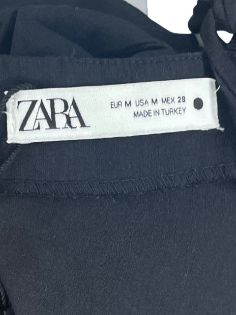 Vestido Zara Drapeado Pedreria Negro-Talla M