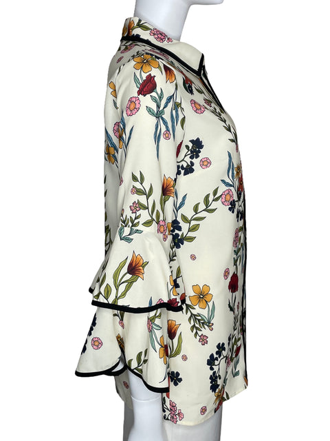 Camisa C/Meo Collective Floral Vuelos Beige-Talla L