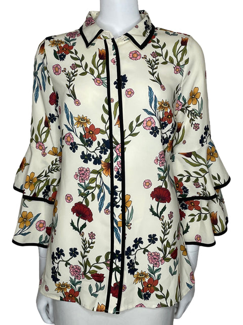 Camisa C/Meo Collective Floral Vuelos Beige-Talla L