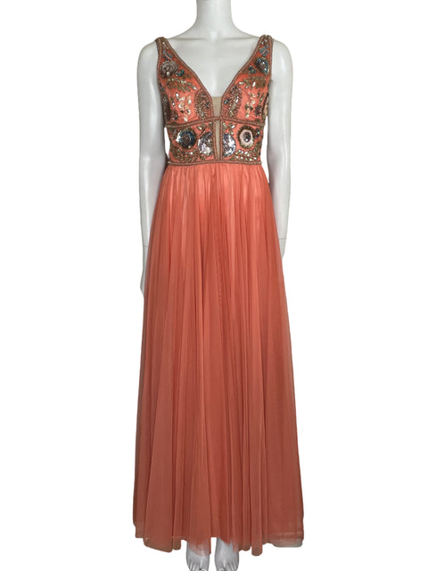 Vestido Tesoro TPS Maxi Lentejuelas Naranja-Talla S
