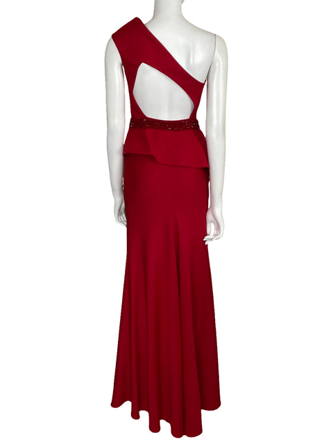 Vestido Mac Duggal One Shoulder Cut Out Rojo-Talla 8