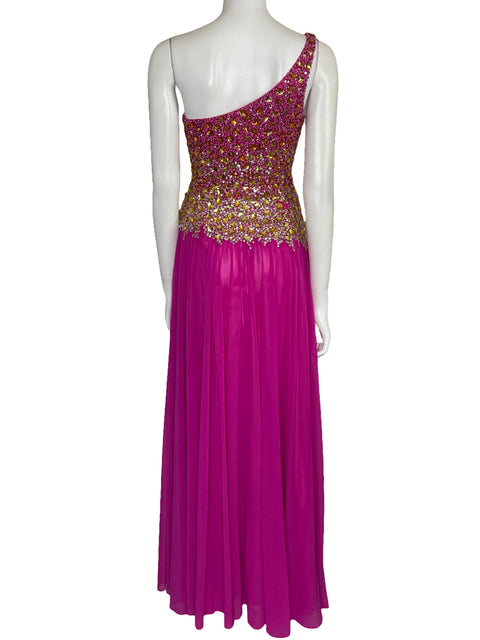Vestido Terani Couture Pedrería One Shoulder Rosado-Talla 2