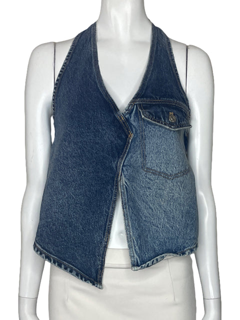 Blusa Zara Denim Halter Azul-Talla S