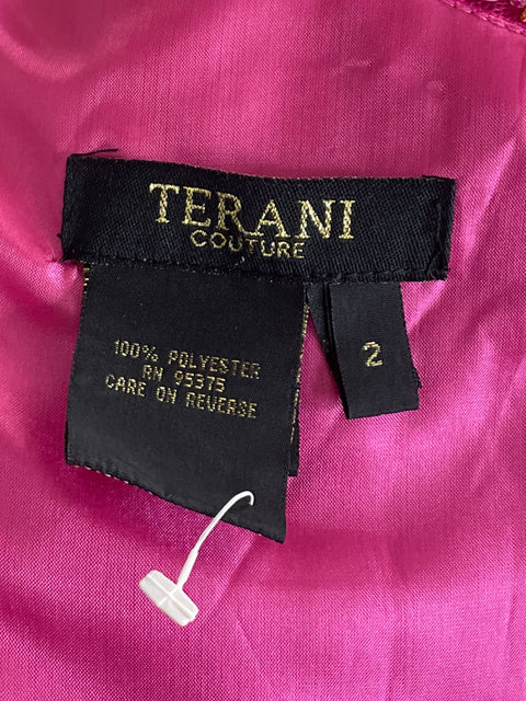 Vestido Terani Couture Pedrería One Shoulder Rosado-Talla 2