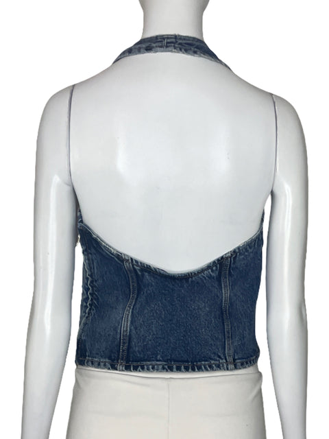Blusa Zara Denim Halter Azul-Talla S