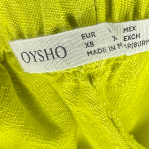 Pantalón Oysho Lino Flare Verde - Talla XS