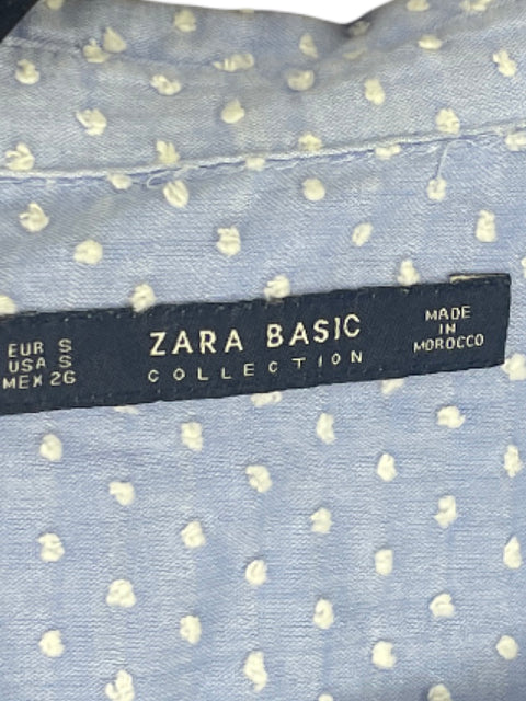 Camisa Zara Lunares Bolsillo Azul-Talla S
