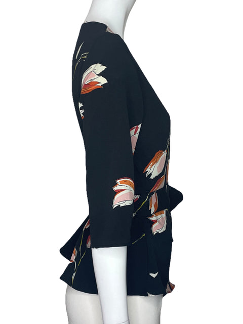 Blusa Zara Cruzado Flores Negro-Talla S