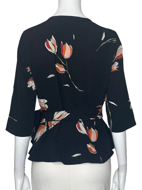 Blusa Zara Cruzado Flores Negro-Talla S