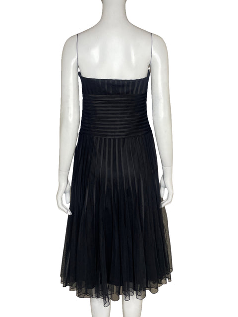 Vestido White House Plisado Tul Negro - Talla 8