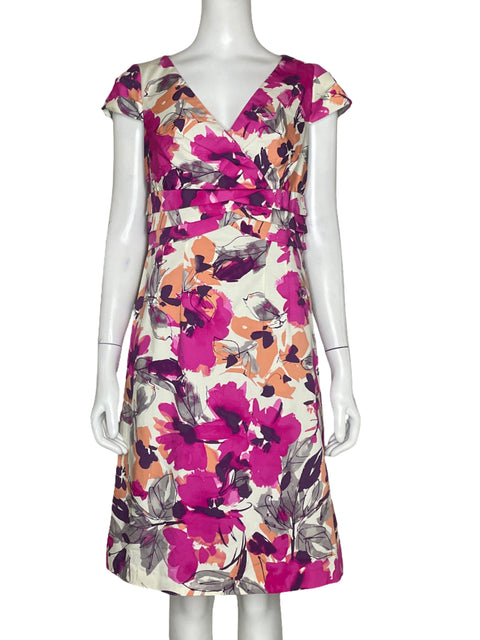 Vestido Adrianna Papell Flores Blanco - Talla 10
