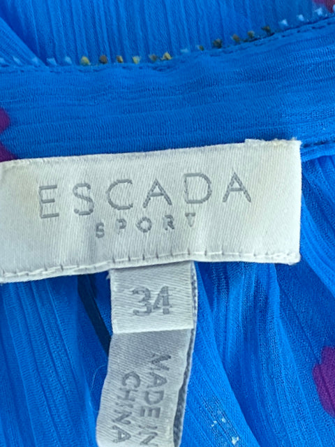 Blusa Escada Sport Flores Mangas Azul-Talla 34