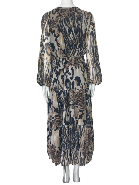 Vestido Fervente Cuello V Estampado Marron-Talla 42