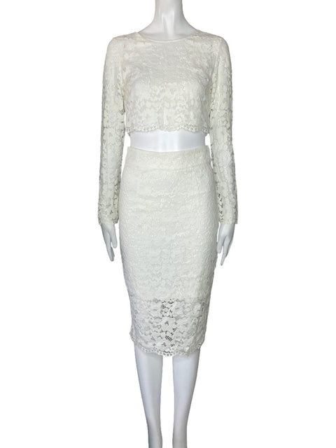 Set Marciano Encaje Top+Falda Blanco-Talla S