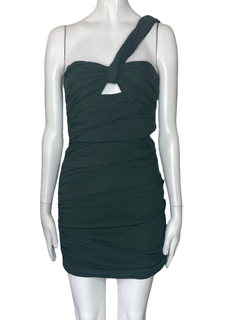 Vestido Zara Fruncido One Shoulder Verde-Talla M