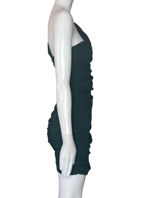 Vestido Zara Fruncido One Shoulder Verde-Talla M