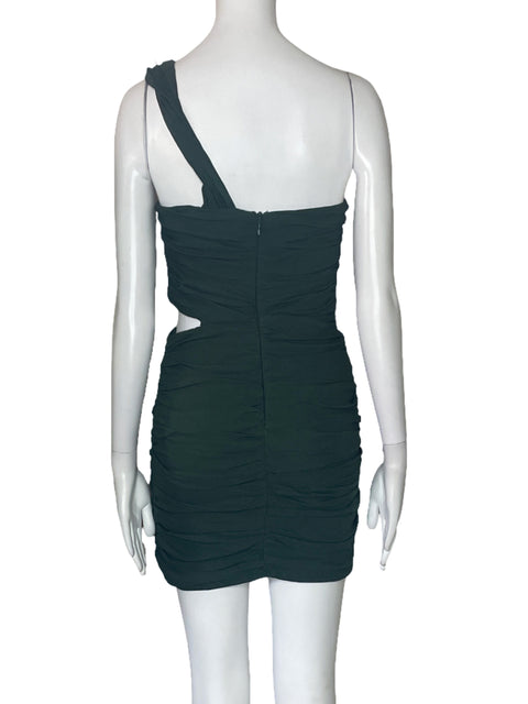 Vestido Zara Fruncido One Shoulder Verde-Talla M