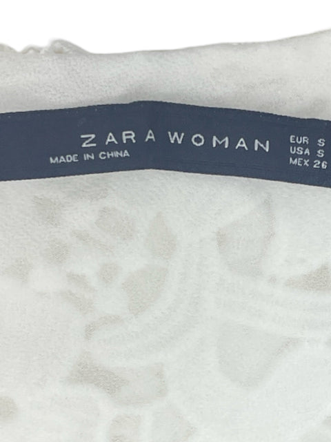 Vestido Zara Encaje Flores Tiras Blanco-Talla S