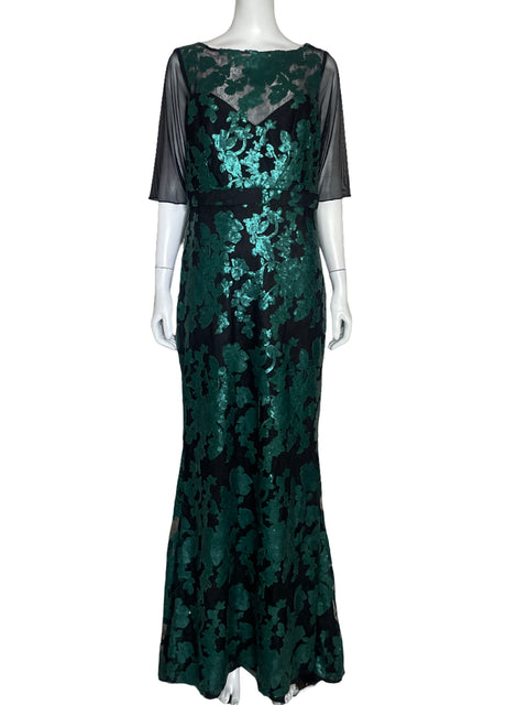 Vestido Badgley Mischka Lentejuelas Verde - Talla 14