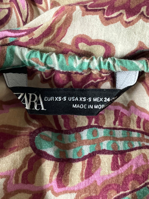 Vestido Zara Print Tirantes Beige-Talla XS-S
