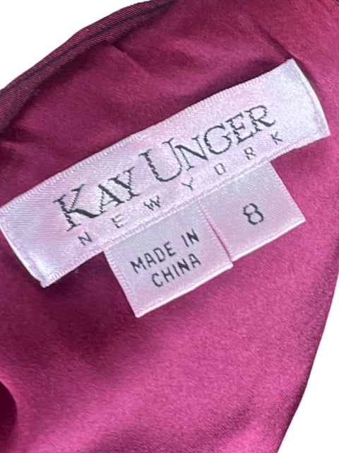 Vestido Kay Unger Cuello V Rojo Vino - Talla 8