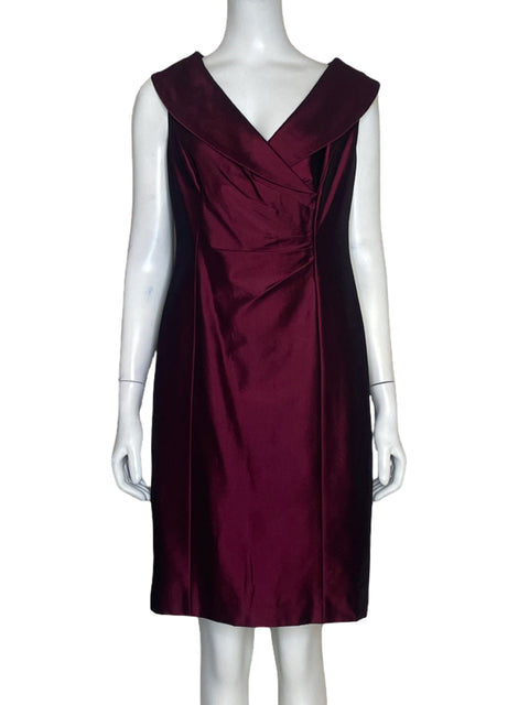 Vestido Kay Unger Cuello V Rojo Vino - Talla 8