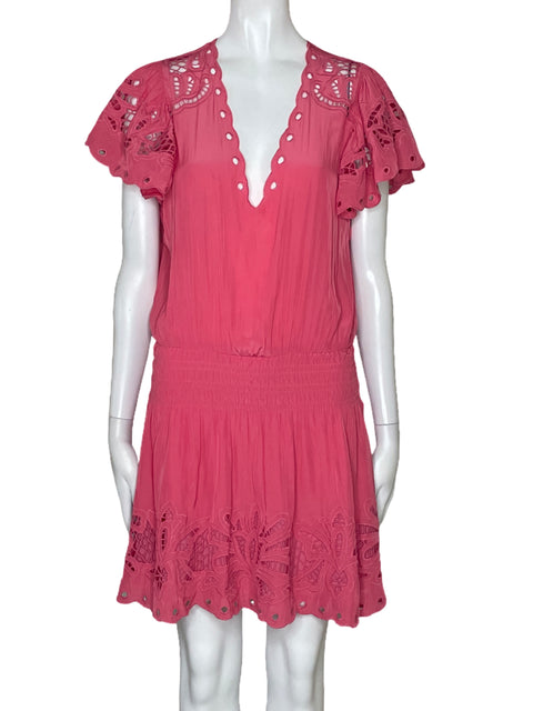 Vestido Ramy Brook Troquelado Bordado Rosado-Talla XS