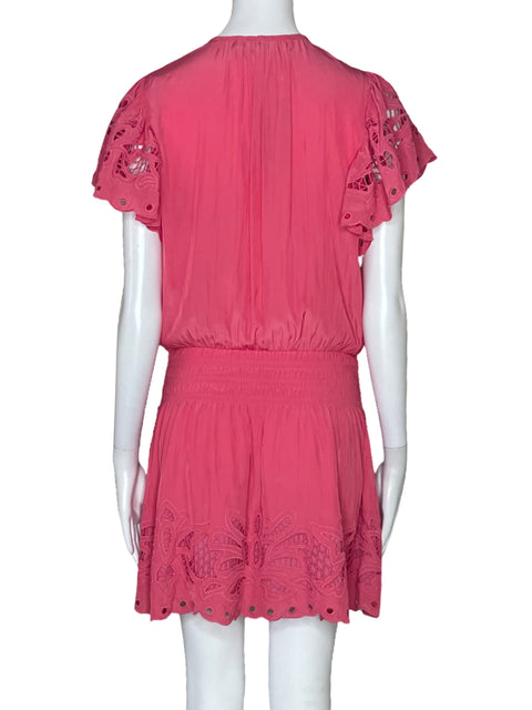 Vestido Ramy Brook Troquelado Bordado Rosado-Talla XS