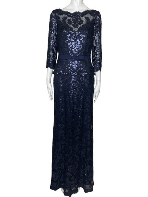 Vestido Tadashi Shoji Lentejuela Azul-Talla 2