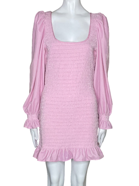Vestido Love Shack Fancy Fruncido Rosado-Talla S